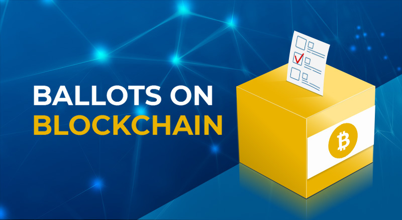 Ballots on Blockchain logo over blue background