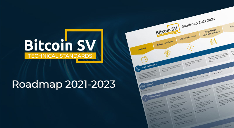 Bitcoin SV Technical standards logo over 2021-2023 roadmap