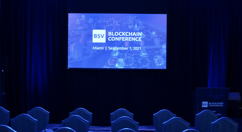 Miami BSV Blockchain Conference stage and screen