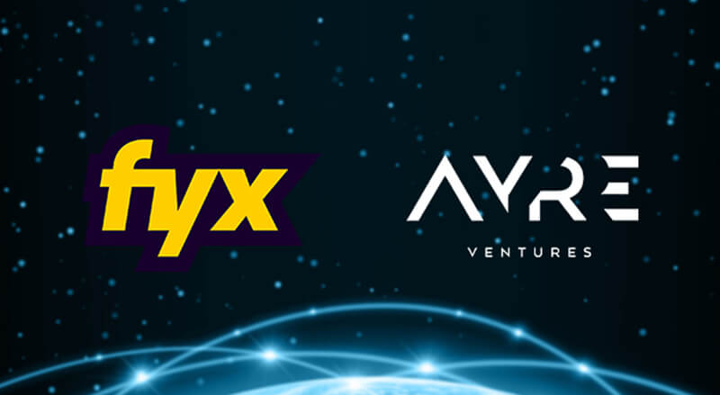 Fyx and Ayre Ventures logo over digital globe connected by nodes background on their follow-on seed round financing