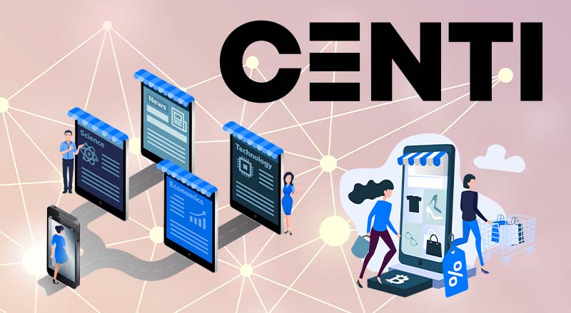 Centi logo over online businesses background