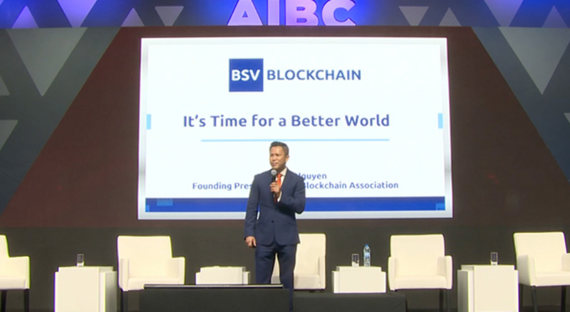 Jimmy Nguyen speaking in AIBC as part of the speakers in AIBC Summit in Dubai