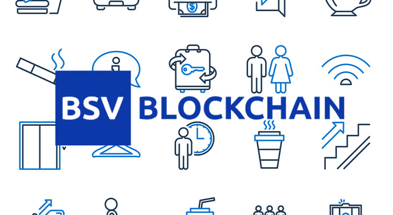 BSV Blockchain logo over public services vectors