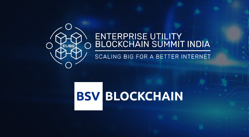 EUBS and BSV Blockchain Logo over technical circuit background for Enterprise Utility Blockchain Summit in Bengaluru