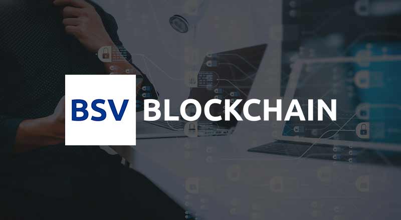 BSV Blockchain logo over business man that solves the blockchain ‘trilemma’