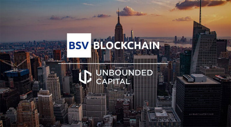 BSV Blockchain and Unbounded Capital logo over New York Skyline venue of first annual Unbounded Capital Summit