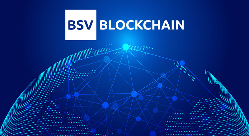 BSV Blockchain over transparent wireframe globe