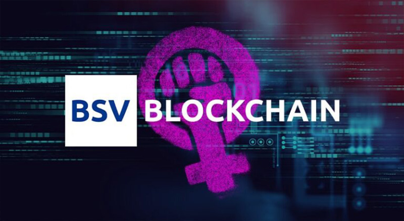 BSV Blockchain over womens rights symbol over digital background