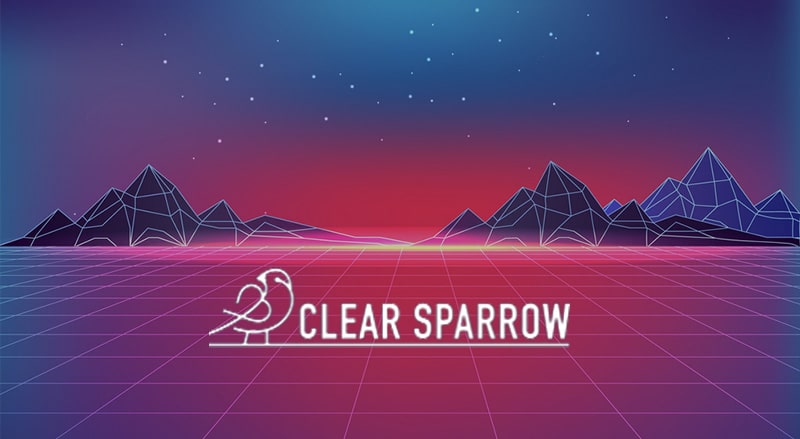 Clear Sparrow logo over digital skyline for Clear Sparrow online dating