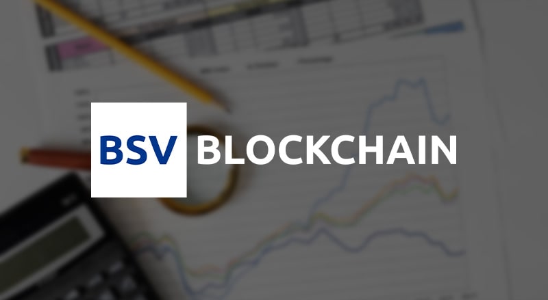 BSV Blockchain Logo over computing for economy background concept