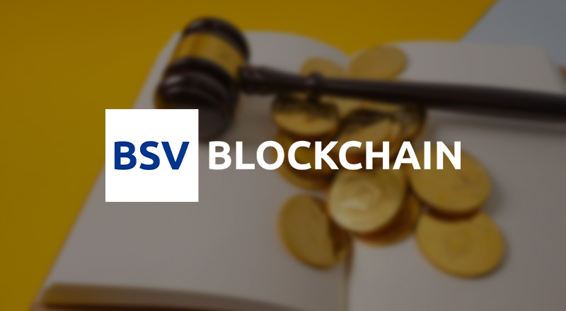 BSV Blockchain over gavel and coins over book representing Blockchain regulation