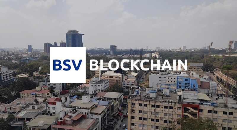 BSV Blockchain Logo over India Skyline for Citadel event