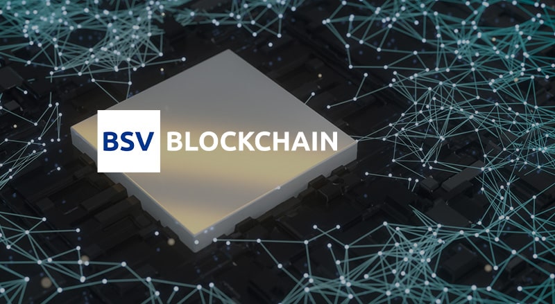 BSV Blockchain over large metal block surrounded by abstract line segments signifying the move to IPv6