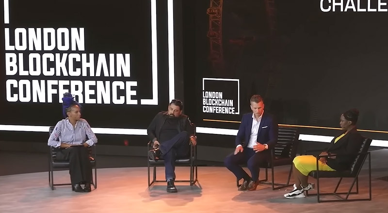 Discussing the future of blockchain adoption - Open Q&A session at London Blockchain Conference featuring Patrick Prinz, Ray Sharma, and Osmin Callis